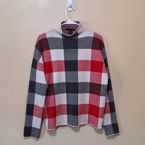 Tahari Plaid Mock Neck Sweater